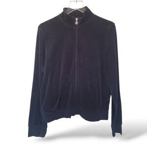 Juicy Couture SZ XL Full Zip Velour Jacket Top FLAWED Navy Blue Y2K Pockets